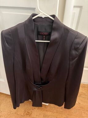 Escada Black Satin-Trimmed Shawl Collar Blazer